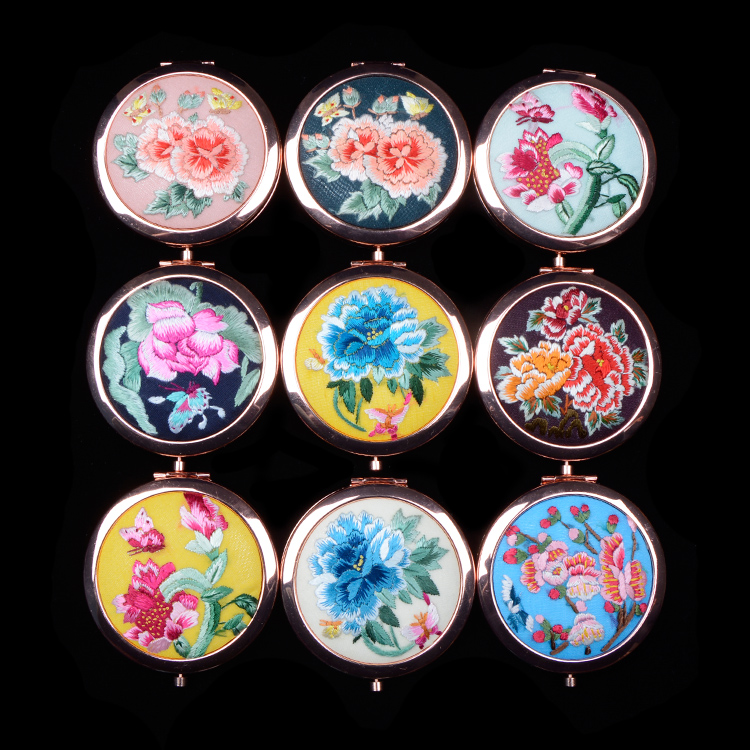 西安化妆随身镜精品出国送礼刺绣中国风古风摄影 手绣镜子